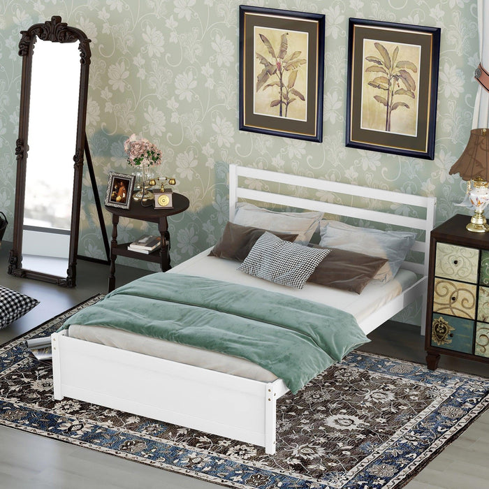 Full  Size Wood Platform Bed Frame with Headboard for whiet color