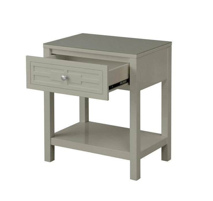 Dylan Taupe Wooden End Side Table Nightstand with Glass Top and Drawer