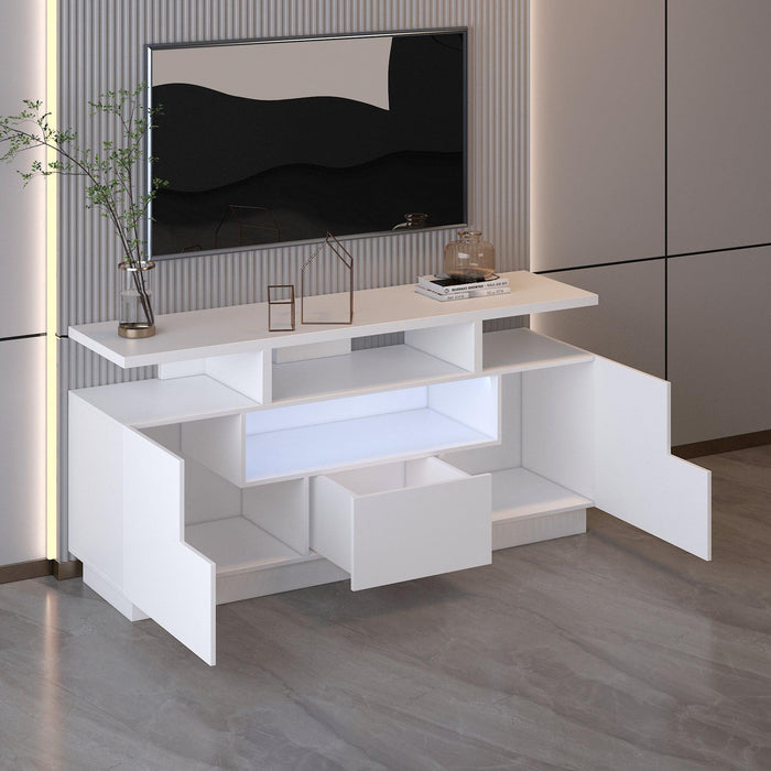 Alexa Contemporary TV Stand with Lights in Glossy White