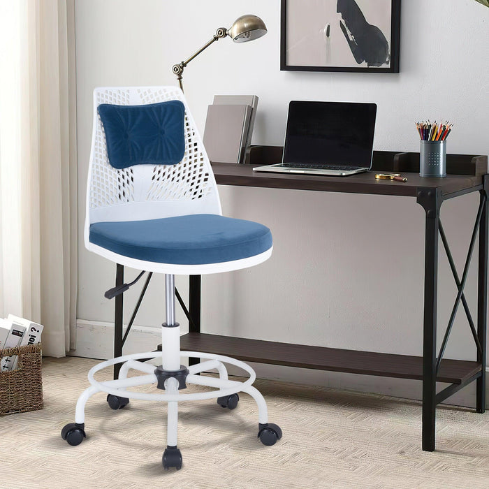 Home Office Desk Chair,Drafting Chair,Height Adjustable Rolling Chair, Armless CuteModern Task Chair for Make Up and Teens Homework,Blue