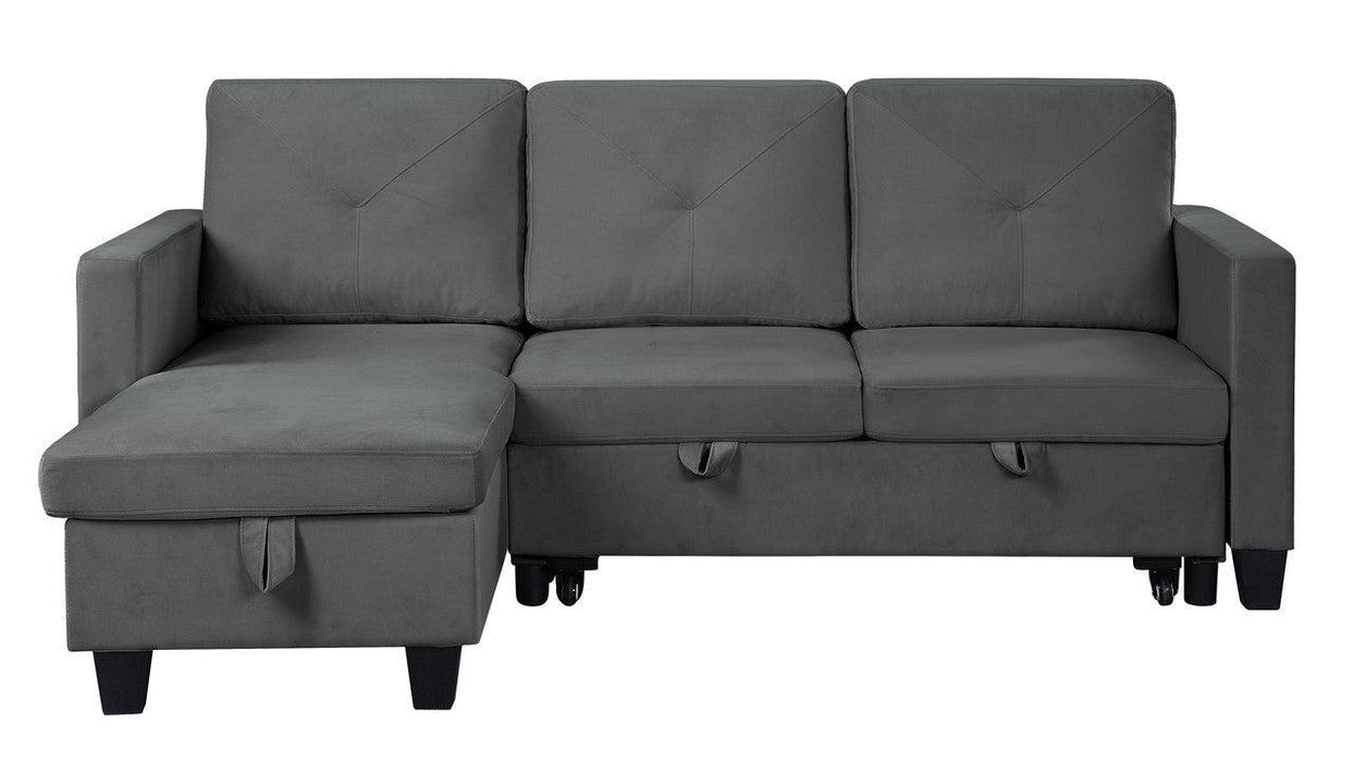 Nova Dark Gray Velvet Reversible Sleeper Sectional Sofa withStorage Chaise