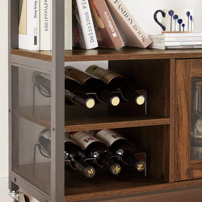 Wine shelf table,Modern wine bar cabinet, console table, bar table, TV cabinet, sideboard withStorage compartment, can be used in living room, dining room, kitchen, entryway, hallway. Hazelnut Brown