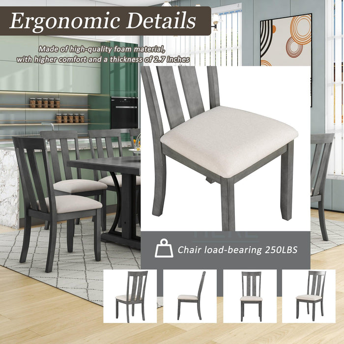 9-Piece Retro Style Dining Table Set 78" Wood Rectangular Table and 8 Dining Chairs for Dining Room (Gray)