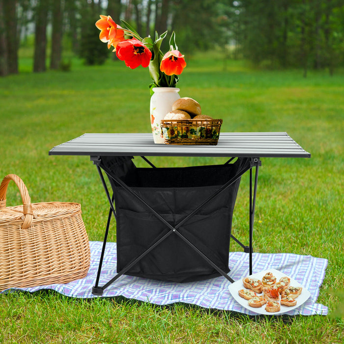 Portable Folding Aluminum Alloy Table with High-CapacityStorage and Carry Bag for Camping, Traveling, Hiking, Fishing, Beach, BBQ, Large, Black