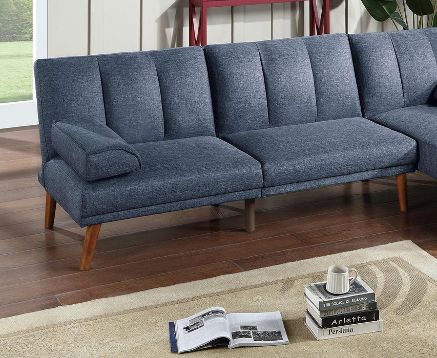 Navy Polyfiber Adjustable Sofa Living Room Furniture Solid wood Legs Plush Couch