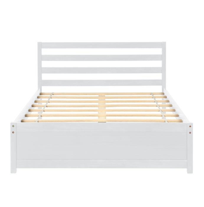 Full  Size Wood Platform Bed Frame with Headboard for whiet color