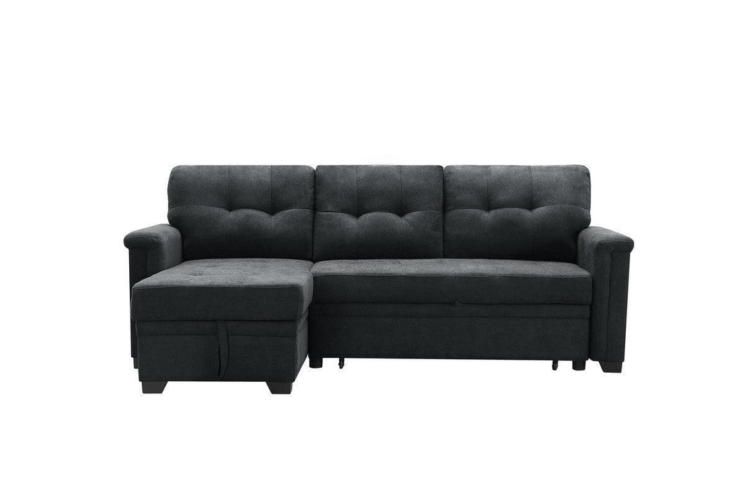 Ashlyn Dark Gray Woven Fabric Sleeper Sectional Sofa Chaise with USB Charger and Tablet Pocket