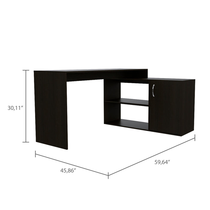 Lyncliff 1-Drawer 2-Shelf L-Shaped Office Desk Black Wengue