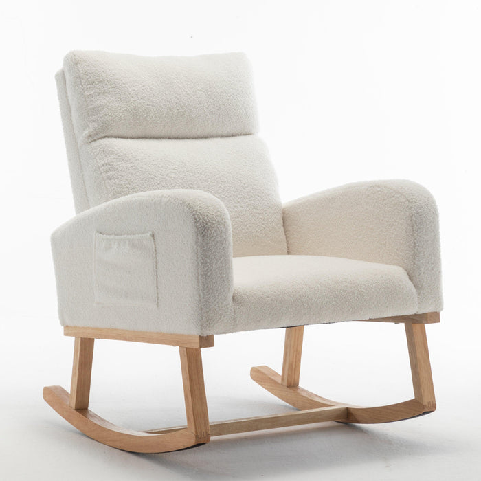 Modern Accent Rocking Chair, Upholstered Kids Glider Rocking Chair for Infants and Children, Teddy Material Comfort Arm Rocker, Lounge Armchair for Living Room, Beige