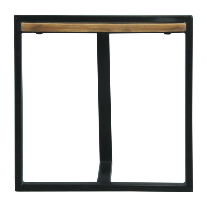 Industrial End Table with Wooden Rectangular Top and Metal Frame, Brown and Black