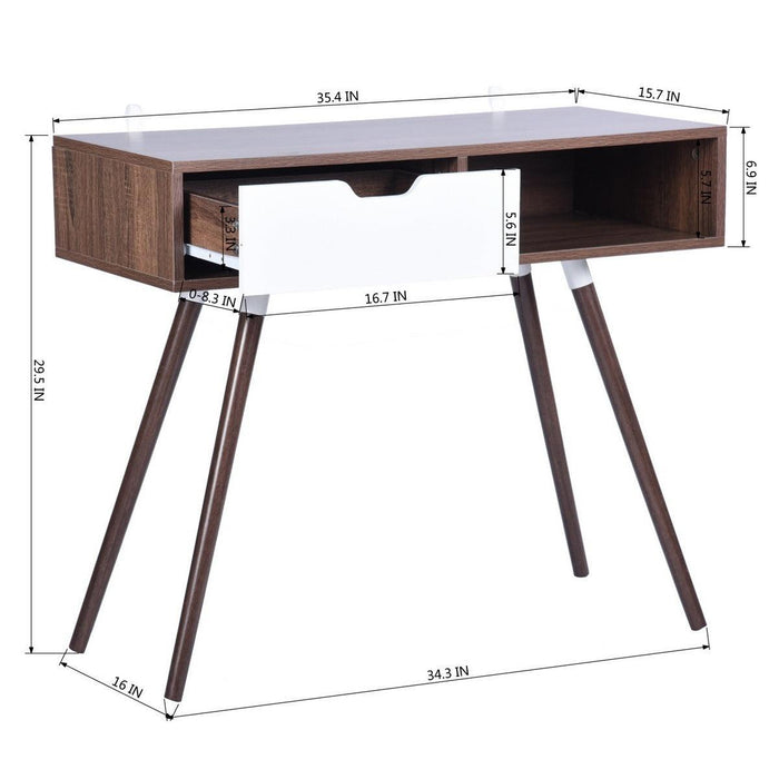 35.4" Writing Computer Desk With Drawer, walnut & white