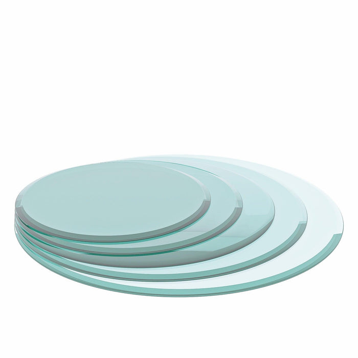 28" Inch Round Tempered Glass Table Top Clear Glass 3/8 Inch Thick Beveled Polished Edge