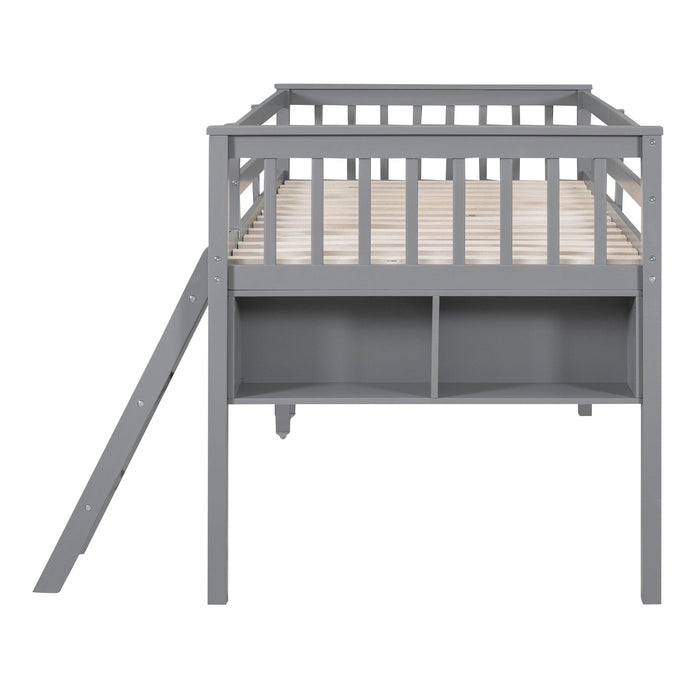 Twin Size Loft Bed With Removable Desk and Cabinet, Gray