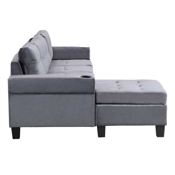 Sectional Sofa Set for Living Room with L Shape  Chaise Lounge ,cup holder and  Left  Hand withStorage Chaise Modern 4 Seat (Grey) 
--LEFT CHAISE WITHStorage