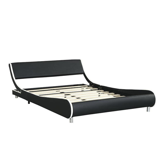 Faux Leather Upholstered Platform Bed Frame, Curve Design, Wood Slat Support, No Box Spring Needed, Easy Assemble, Queen Size, Black and White