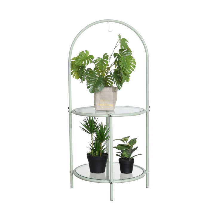 Glass Top End Table withStorage,Round Multi-Tiered Plant Stand - Mint green