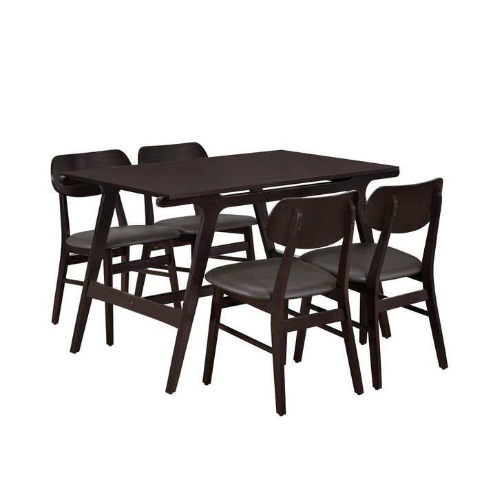 5-Piece Mid-Century Style Dining Table Set Kitchen Table with 4 Faux Leather Dining Chairs (Wenge)