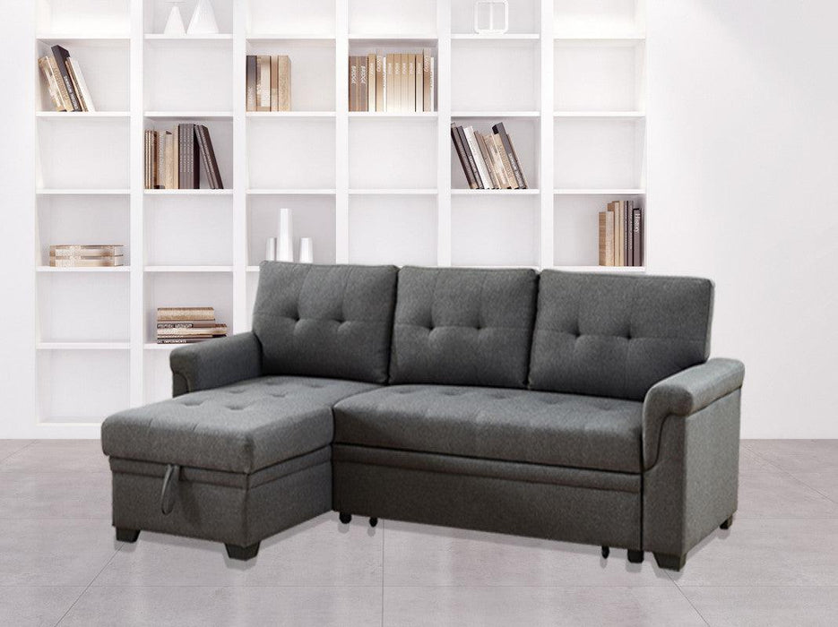 Destiny Dark Gray Linen Reversible Sleeper Sectional Sofa withStorage Chaise