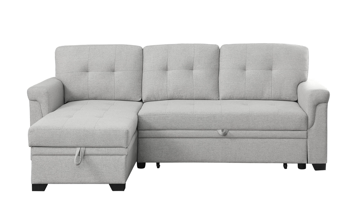 Hunter Light Gray Linen Reversible Sleeper Sectional Sofa withStorage Chaise