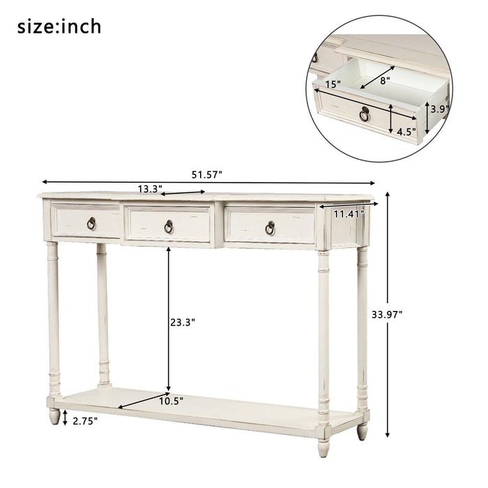 Console Table Sofa Table with Drawers for Entryway with Projecting Drawers and Long Shelf (Antique White)