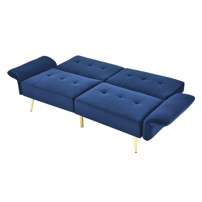 78" Italian Velvet Futon Sofa Bed, Convertible Sleeper Loveseat Couch with Folded Armrests andStorage Bags for Living Room and Small Space, Navy 280g velvet