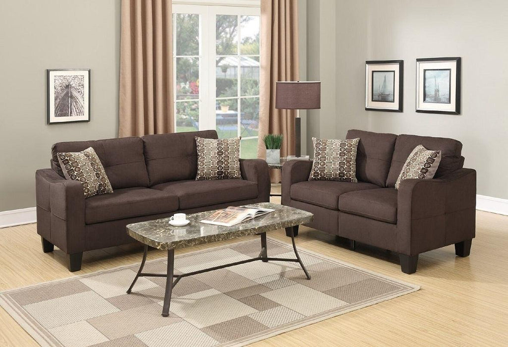 Living Room Furniture 2pc Sofa Set Chocolate Polyfiber Sofa And Loveseat w pillows Cushion Couch