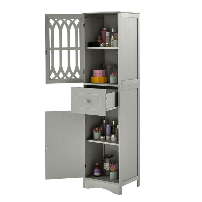 Tall Bathroom Cabinet, FreestandingStorage Cabinet with Drawer and Doors, MDF Board, Acrylic Door, Adjustable Shelf, Grey