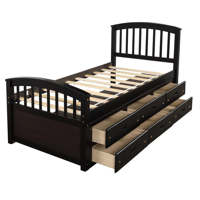 Twin Size PlatformStorage Bed Solid Wood Bed with 6 Drawers