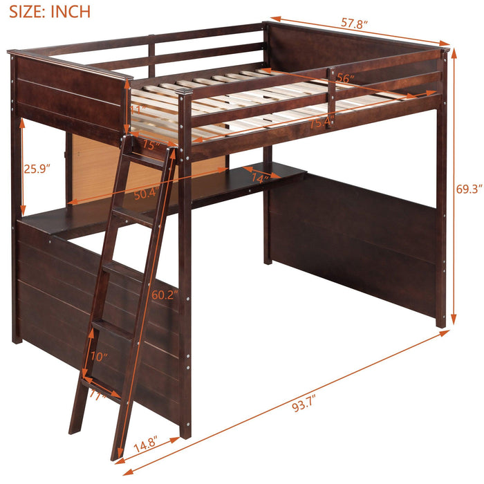 Full size Loft Bed with Desk and Writing Board, Wooden Loft Bed with Desk - Espresso