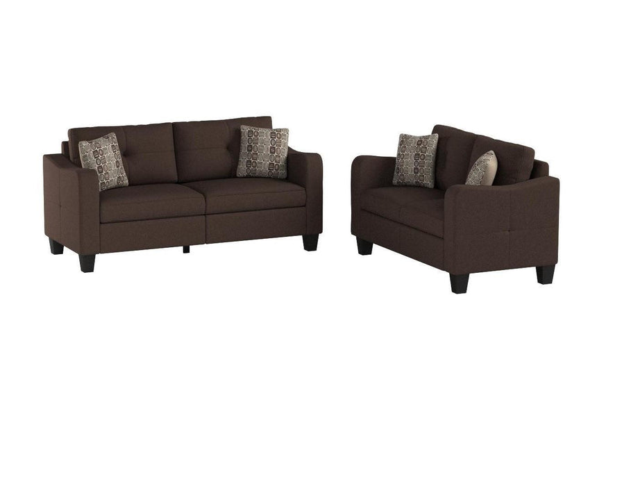 Living Room Furniture 2pc Sofa Set Chocolate Polyfiber Sofa And Loveseat w pillows Cushion Couch