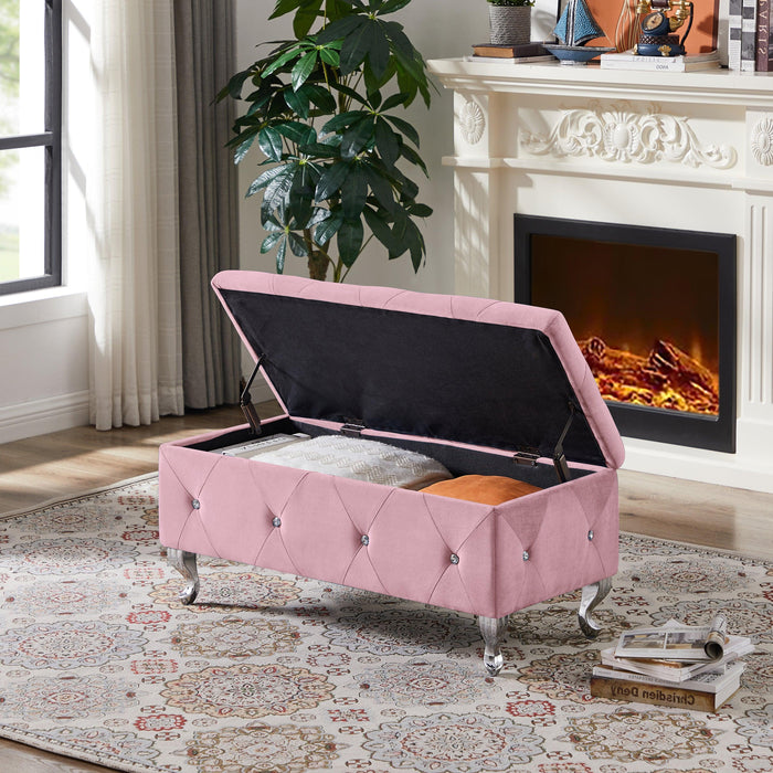 Storage Bench, Flip Top Entryway Bench Seat with Safety Hinge,Storage Chest with Padded Seat, Bed End Stool for Hallway Living Room Bedroom, Supports 250 lb, Pink Velet