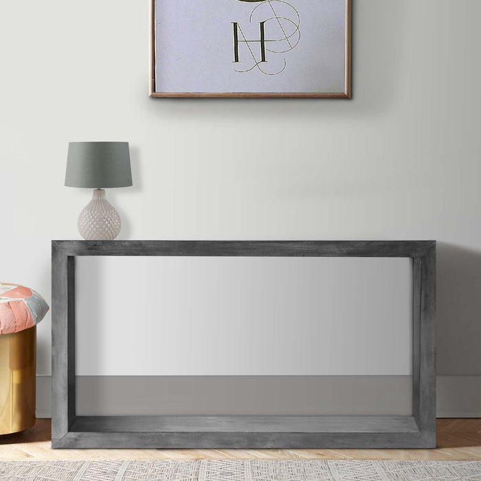 52" Cube Shape Wooden Console Table with Open Bottom Shelf, Charcoal Gray