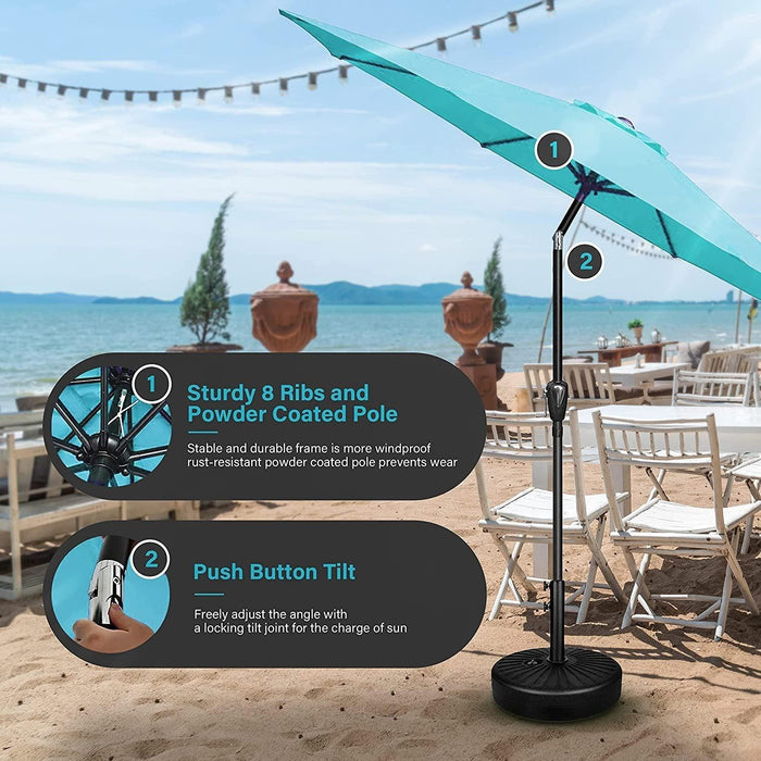 Simple Deluxe 9' Patio Umbrella Outdoor Table Market Yard Umbrella with Push Button Tilt/Crank, 8 Sturdy Ribs for Garden, Deck, Backyard, Pool, Turquoise