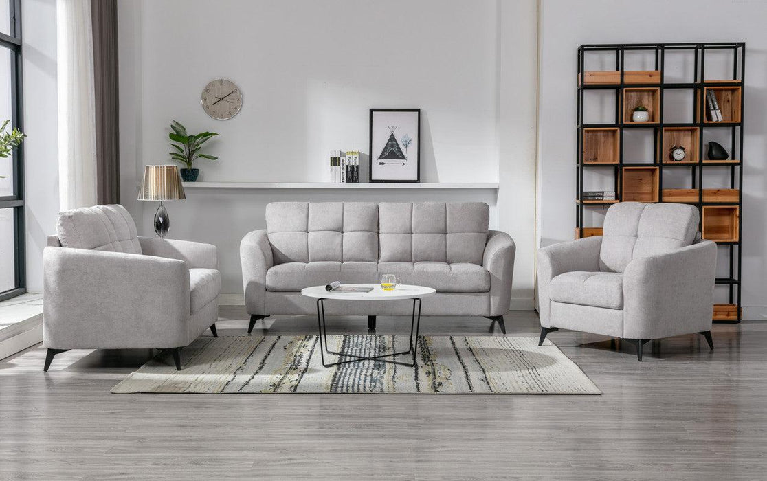 Callie Light Gray Velvet Fabric Sofa Loveseat Chair Living Room Set