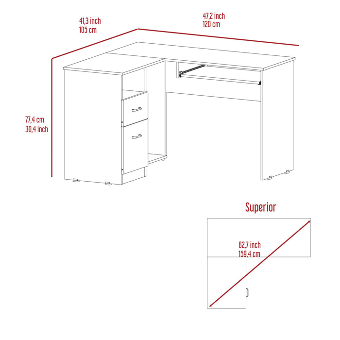 Glendale 2-Drawer 1-Shelf L-Shaped Computer Desk Black Wengue