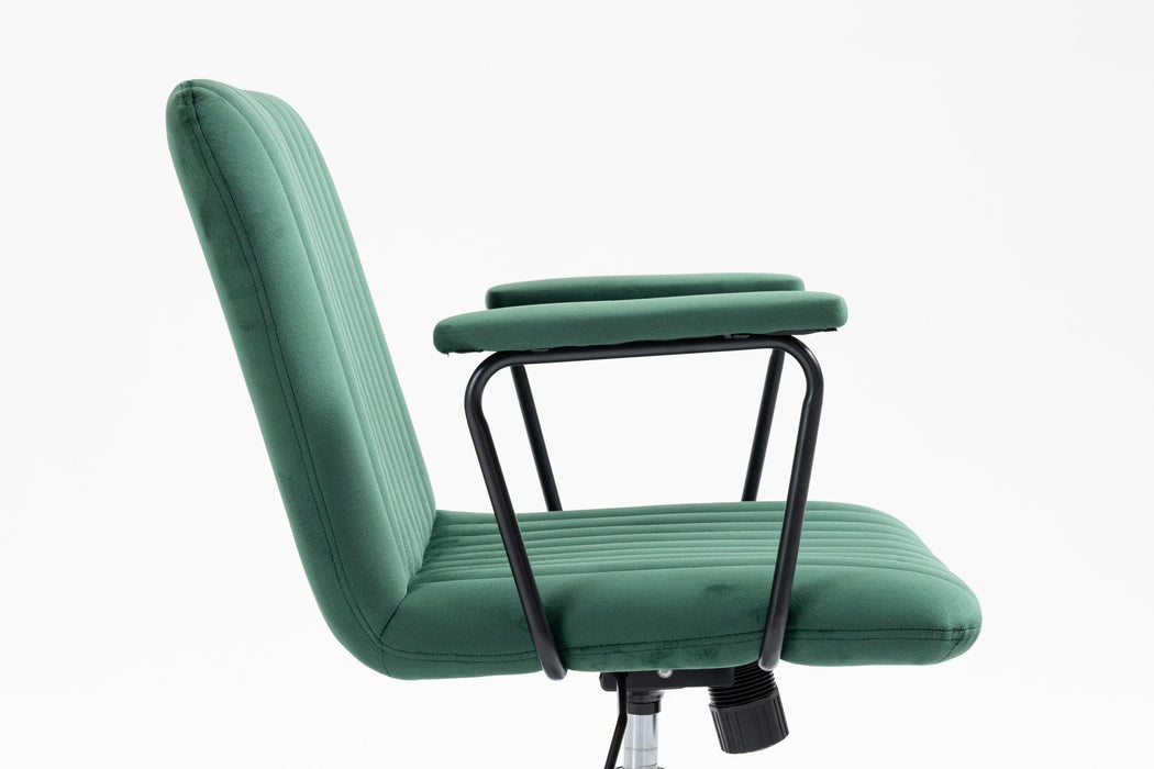 Mid-Back Desk Chair,Velvet Executive Swivel Office Chair with black Frame ,Swivel Arm Chair For Home Office(Green)