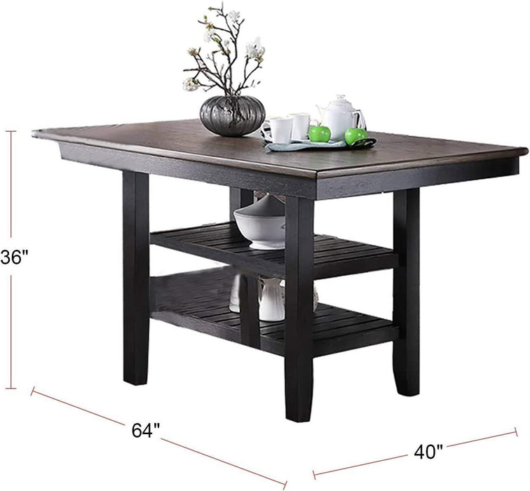 1pc Cunter Height Dining Table Dark Coffee Finish Kitchen Breakfast Dining Room Furniture Table w 2xStorage Shelve Rubber wood