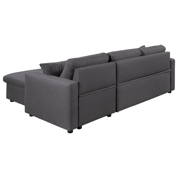 Upholstery  Sleeper Sectional Sofa Grey withStorage Space, 2 Tossing Cushions