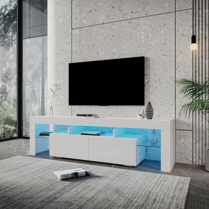 Modern gloss white TV Stand for 80 inch TV , 20 Colors LED TV Stand w/Remote Control Lights