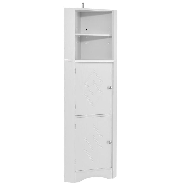 Tall Bathroom Corner Cabinet, FreestandingStorage Cabinet with Doors and Adjustable Shelves, MDF Board, White