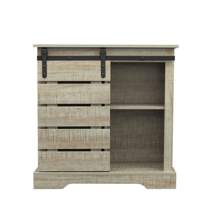 Side Cabinet Buffet Sideboard with Sliding Barn Door and Interior Shelves, Gray