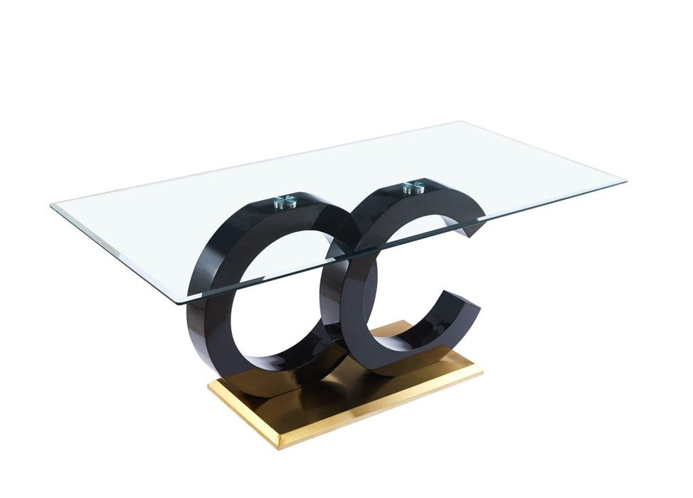 Tempered Glass Dining Table with Black MDF Middle Support and Stainless Steel Base forModern Design