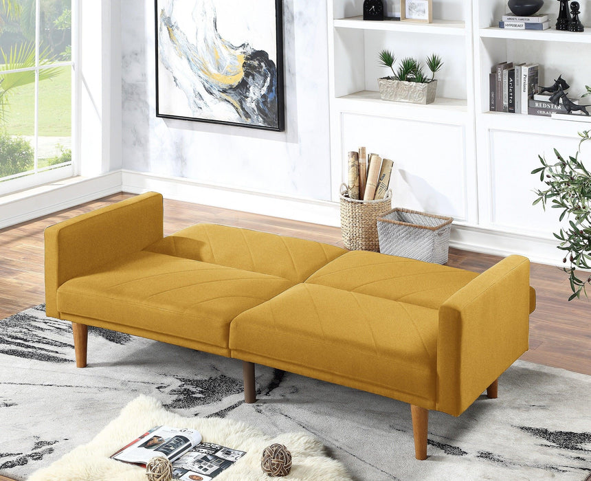 Modern Electric Look 1pc Convertible Sofa Couch Mustard Color Linen Like Fabric Cushion Wooden Legs Living Room