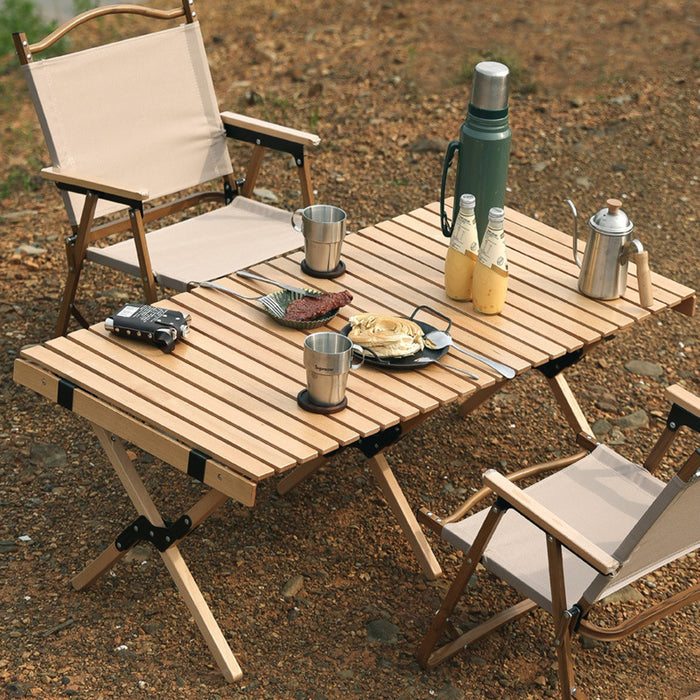 Outdoor folding chair fishing chair Kermit camping beach chair wood grain chair garden chair (color: beige)