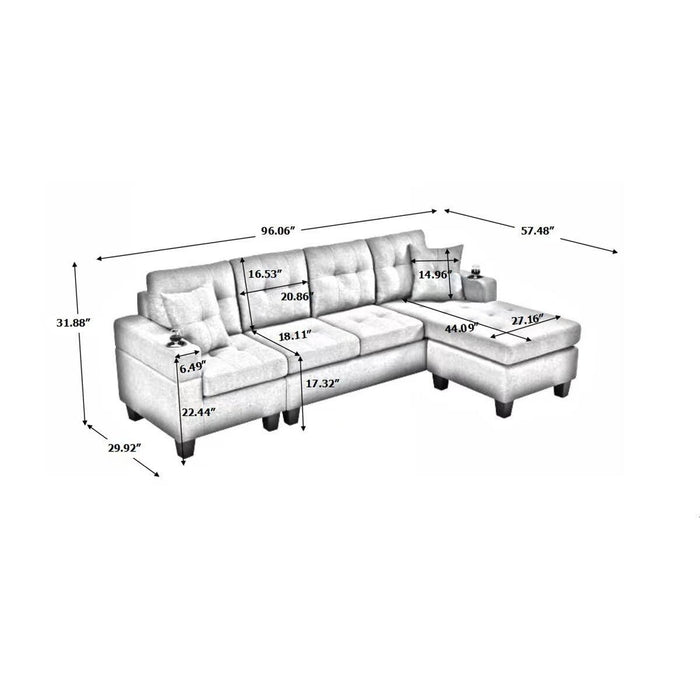 sectional sofa left with footrest, convertible corner sofa with armrestStorage, sectional sofa for living room and apartment, chaise longue left (grey)