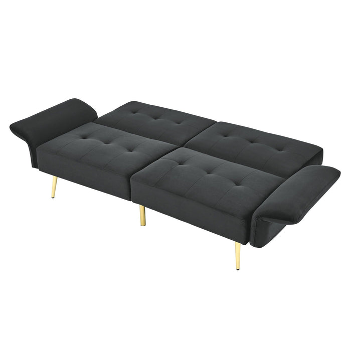 78" Italian Velvet Futon Sofa Bed, Convertible Sleeper Loveseat Couch with Folded Armrests andStorage Bags for Living Room and Small Space, Black 280g velvet