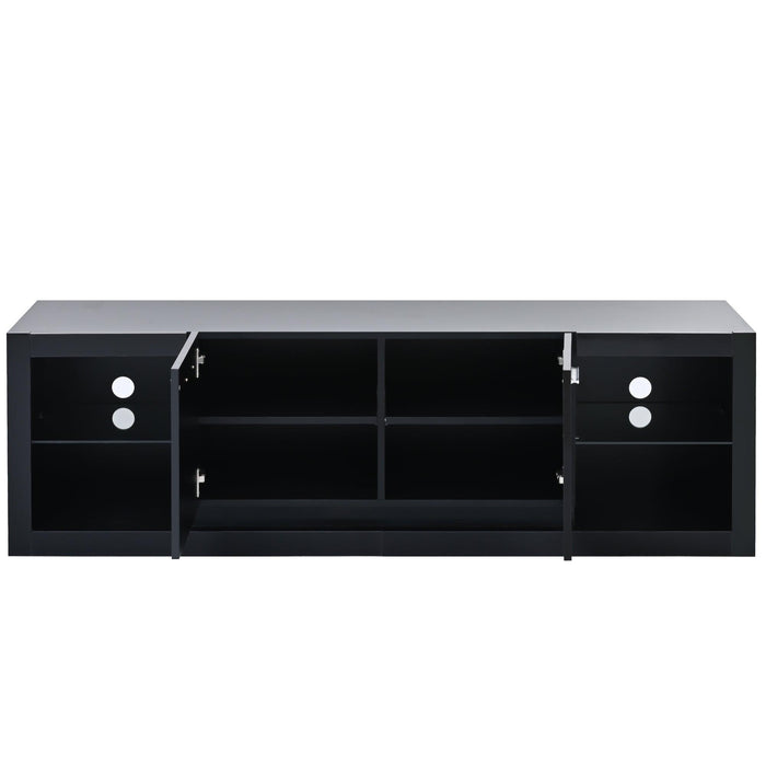 Modern TV Stand with 2 Tempered Glass Shelves, High Gloss Entertainment Center for TVs Up to 70”, Elegant TV Cabinet with LED Color Changing Lights for Living Room, Black