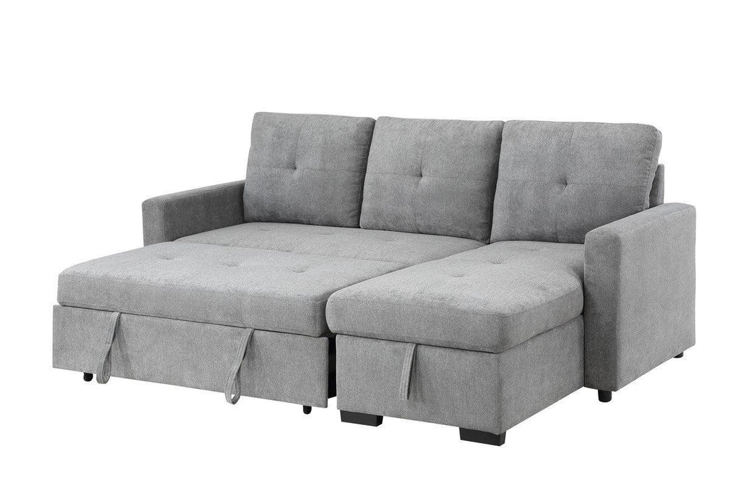 Serenity Gray Fabric Reversible Sleeper Sectional Sofa withStorage Chaise