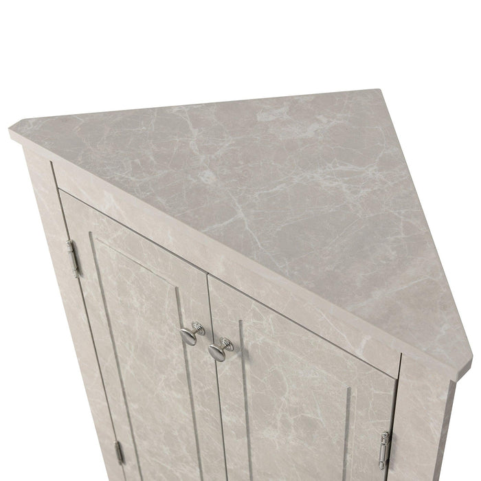 White Marble Triangle BathroomStorage Cabinet with Adjustable Shelves, Freestanding Floor Cabinet for Home Kitchen