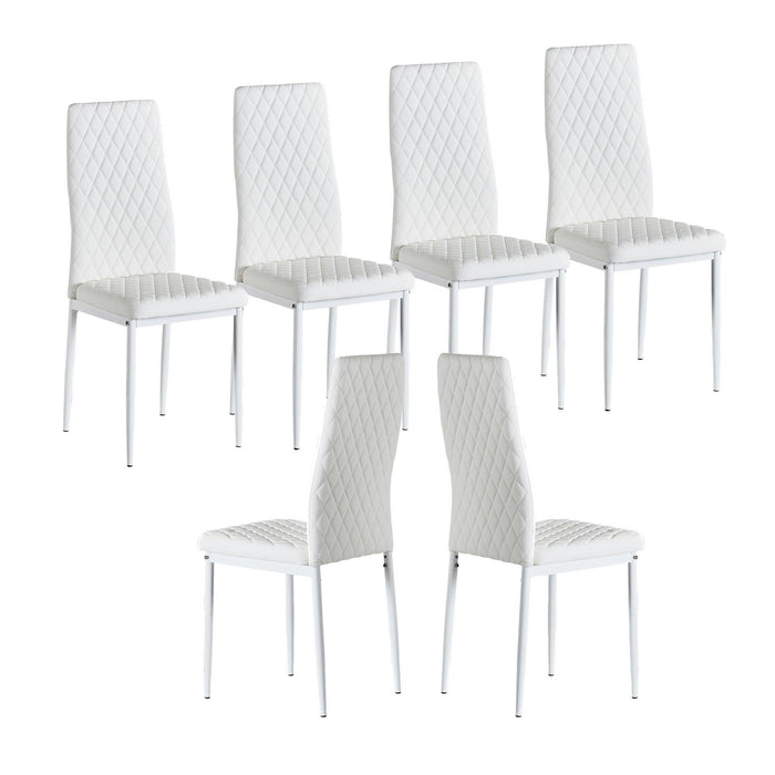 WhiteModern minimalist dining chair fireproof leather sprayed metal pipe diamond grid pattern restaurant home conference chair set of 4